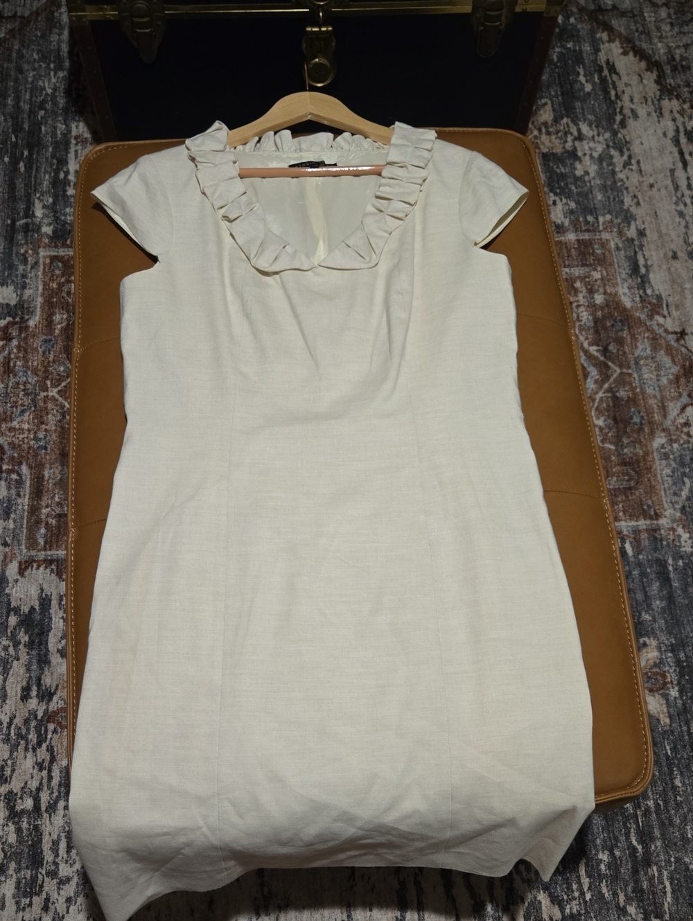 ANTONIO MELANI Cream Ruffle-Neck Cap Sleeve Tunic Dress
